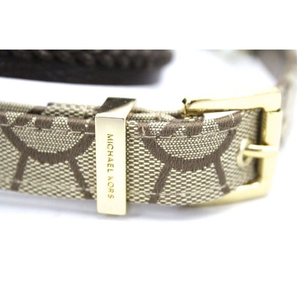 Michael Kors Logo Belt + Whipstitched Leather Goldtone L NWOT Metallic Backing - Picture 3 of 5